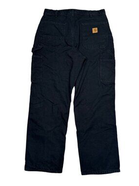 Carhartt B111 BLK Work Pants Mens 34x30 Flannel Lined Loose Straight Black EUC